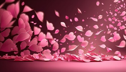 pink petals falling down on a pink background