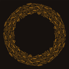 Wheat floral ornament circle frame for bakery. Spikelets and ears of wheat, rye or barley. Editable outline stroke. Vector line.
