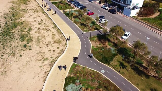 Beaches and a promenade road in border city of Israel Nahariya