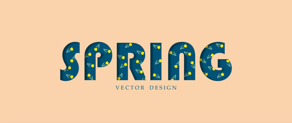 Fototapeta premium Vector illustration. Simple background, spring, flower, beige, peach, blue colors. Packaging design, brochure postcards, socbannerial networks, banner