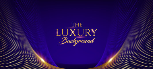Golden Blue Side Dotted Award Background. Traditional Style Sparkle Glowing Effect. Jubilee Night Decorative Invitation. New Trend Shining Marketing Visual. Golden Glitter Shining Trophy on Stage