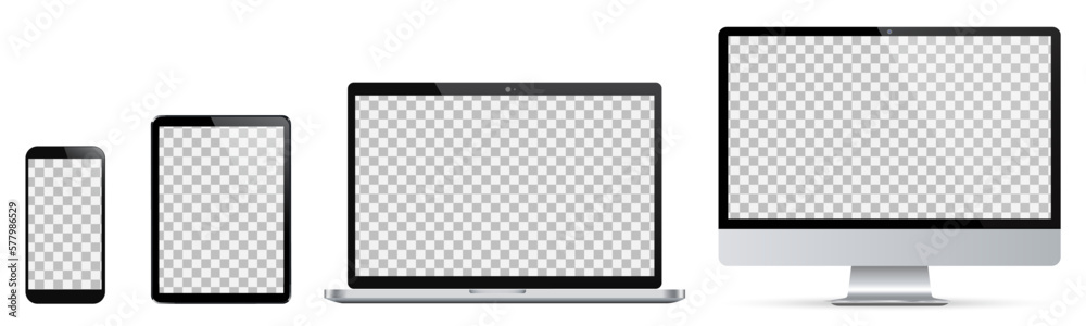 Leinwandbilder Set of fore technology devices with empty display isolated - stock vector