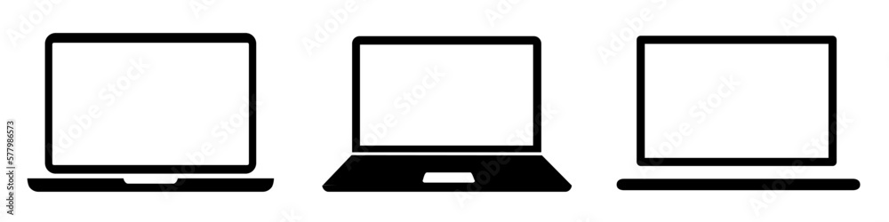 Aufkleber laptop device set icons, collection laptop in different style, office notebook computer - for stock