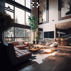 Fototapeta na wymiar Architectural photography of a modern livingroom. Modern style interior design idea. Generative AI