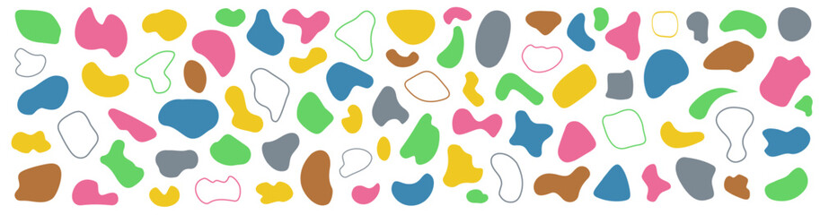 Set random abstract blotch shapes. Liquid shape elements. Round blobs collection. Fluid dynamic forms. Rounded spot or speck of irregular form. Pebble, blotch, inkblot, stone and drops