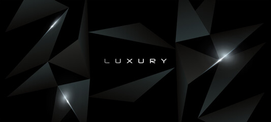 Black Modern Luxury Abstract Award Background. Elegant Rich Dark Template Design. Polygonal Triangle Stone Sharp Edge Materials. Automobile Technology Dynamic Shape Design and Silver Beautiful Artwork