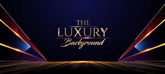 Golden Blue Red Award Background. Jubilee Night Decorative Invitation. Stage platform.  Elegant Luxury Side Abstract Shape with Crystal Edge effect. Corporate Entertainment Hollywood Bollywood Night.