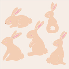 Set of cute rabbits, easter decoration
