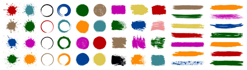 Set different colored splash banners, collection brush strokes – vector