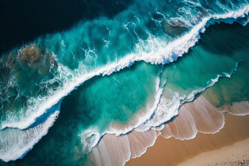 海辺の波を空撮したものGeneretiveAI - obrazy, fototapety, plakaty