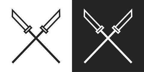black and white crossed spear weapon logo, icon, isolated on white background. weapon, spear, war, warrior, blade, sword, guard, protect, defend, clipart, sticker, flat, simple, vector illustration