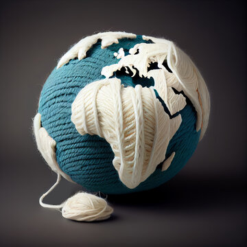 Earth globe as a ball of yarn, AI generative
