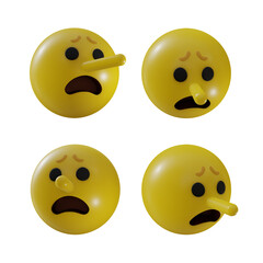 3d rendering emoji lying face role long nose person smiley perspective view