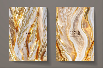 Luxury gold marble texture set. Natural stone background with abstract elegant line pattern for invitation template, wedding invite card, contemporary expensive or menu design