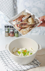 Today's menu is crab stew