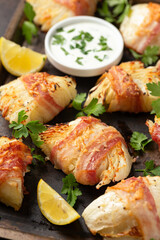 Bacon Wrapped Cabbage with dipping sauce. healthy food