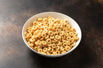 Morning breakfast Hoops Cereal in white bowl