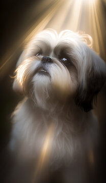 Portrait of a beautiful Shih Tzu. Beautiful pet and family photos, wallpaper, poster created with help of generative ai.