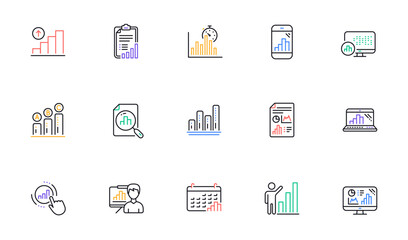 Graph line icons. Charts and graphs, Presentation and Report. Analytics linear icon set. Bicolor outline web elements. Vector