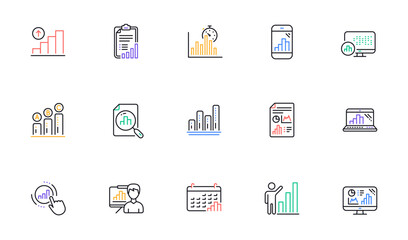 Graph line icons. Charts and graphs, Presentation and Report. Analytics linear icon set. Bicolor outline web elements. Vector