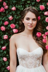 AI A portrait of a radiant 25-year-old bride beaming with joy in her elegant wedding dress.
Captivating and radiant, this 25-year-old bride exudes happiness and beauty in her stunning wedding gown, 