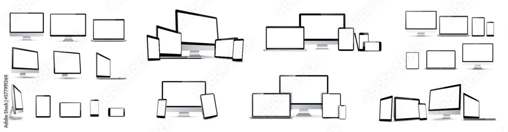 Poster Set mockups technology devices with empty display - stock vector