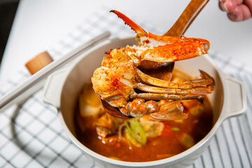 Today's menu is spicy crab stew