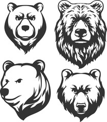 Head of bear. Abstract character illustration variant set. Graphic logo design template for emblem. Image of portrait.