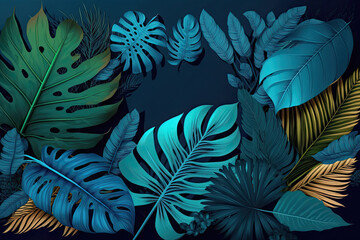 Fototapeta na wymiar Tropical leaves background. Generative AI
