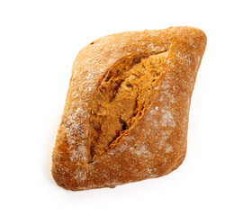 Diamond-shaped rye flour bun. Isolate