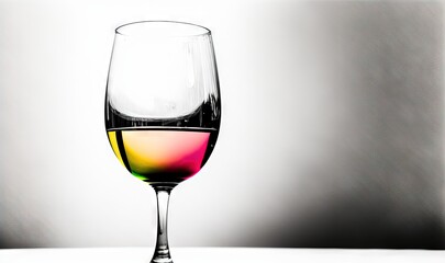  a glass of wine is sitting on a table with a white background and a black and white photo of the wine glass is half empty.  generative ai