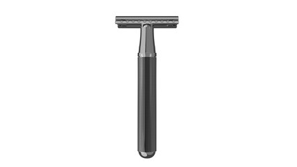 Silver T-shaped shaving razor isolated on transparent background. Barber concept. 3D render