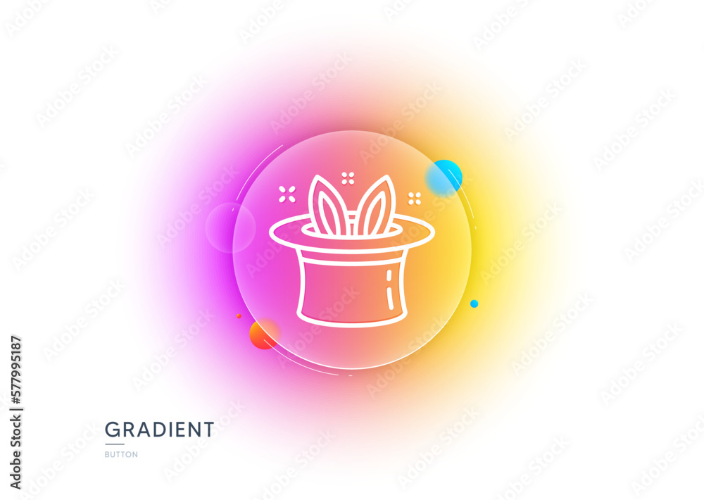 Poster hat-trick line icon. gradient blur button with glassmorphism. magic tricks with hat and rabbit sign.