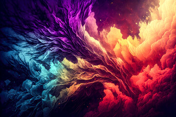 Foggy abstract background with purple, red, orange and blue tones, AI generated illustration