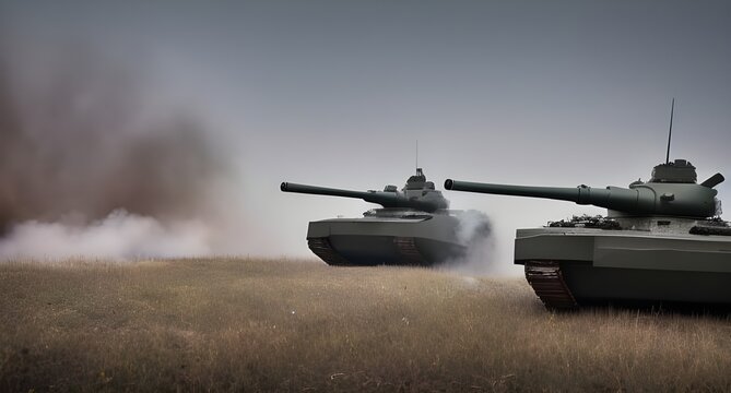 illustration de deux tank en plein combat. IA générative