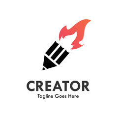 Creator design logo template illustration. there are pencil with fire