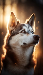 Portrait of a beautiful siberian husky. Beautiful pet and family photos, wallpaper, poster created with help of generative ai.