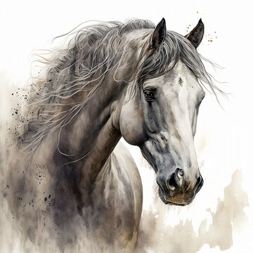 Ilustración tipo acuarela de un precioso caballo blanco