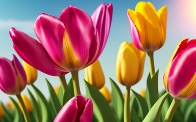 Fototapeta premium tulips on a background with place fort text created using AI generative tools