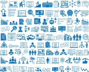 100 business icon set, business management icon set of 100 icons blue vector