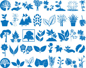 40 Tree, leaf, flower icon set, 40 nature element icon set blue vector