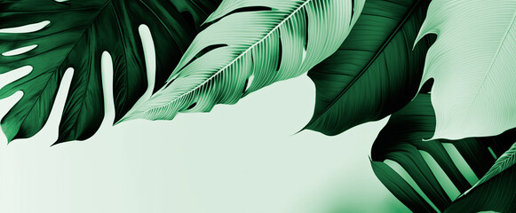 Tropical leaves background. Panoramic. Widescreen format.  Generative AI