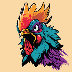 Colorful Rooster pop art style vector illustration