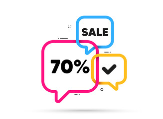 70 percent off sale tag. Ribbon bubble chat banner. Discount offer coupon. Discount offer price sign. Special offer symbol. Discount adhesive tag. Promo banner. Vector