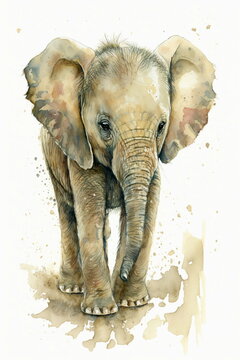 little elephant watercolor painting. generate ai