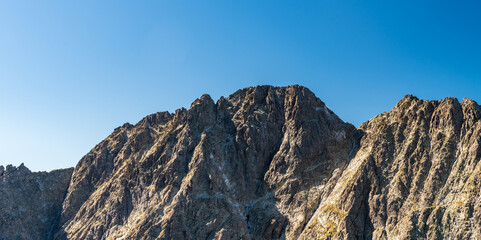 Gerlachovsky stit and Zadny Gerlach from Vychodna Vysoka mountain peak summit in HIgh Tatras mountains in Slovakia