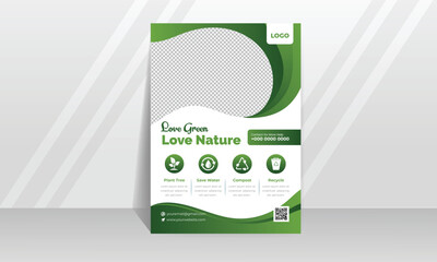 Natural a4 flyer template. Modern and a creative layout in green color variation. 