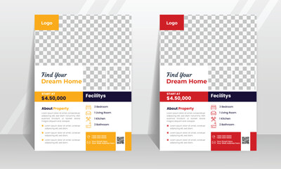 
Real estate a4 flyer template with 2 color variation.  Perfect for creative and professional real estate business. Modern template in red and yellow color. 