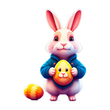 easter bunny with easter eggs, stiker, png