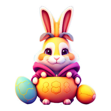 easter bunny with easter eggs, stiker, png